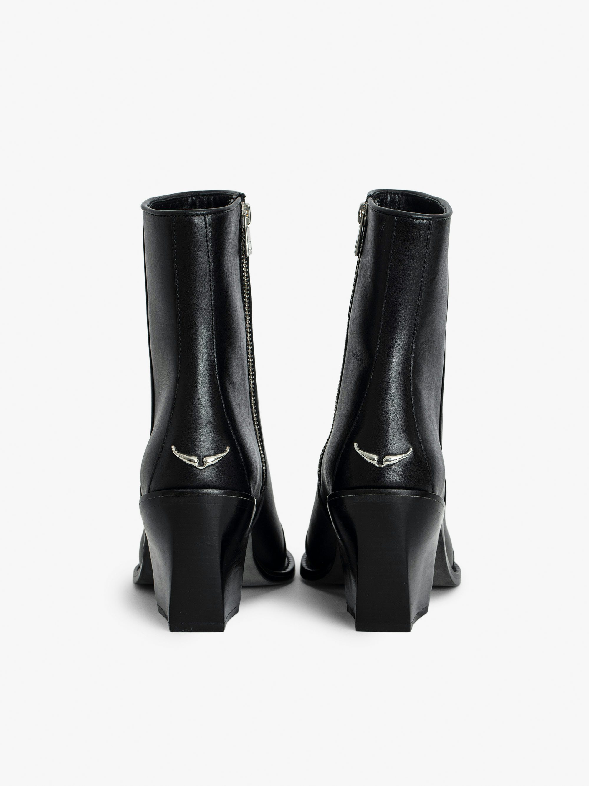 Cara Ankle Boots - Smooth, semi-patent black leather ankle boots with signature wings.